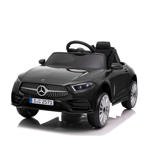 Baroni Toys Carro bebé Mercedes AMG elétrico completo opcional branco, carro comando à distância com assento de couro e portas a abrir, motor duplo 6 V, carga até 25 kg (preto)
