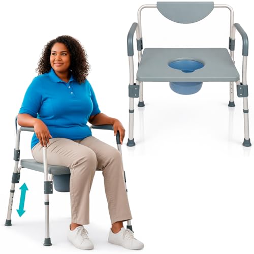 Vive Bariatric Bedside 4-in-1 Commode 550 lb Capacity - Bariatric Shower Chair & Portable Toilet - Heavy Duty Toilet Riser & Safety Frame - Extra Wide Padded Seat w/ 6-Quart Bucket & Spill-Proof Top