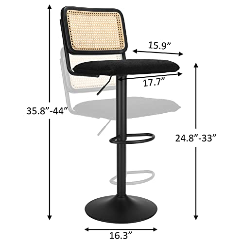 Butacos de Bar Modernos Finnhomy, Set de 2, Diseño Tejido Natural, Asiento Giratorio, Reposapiés y Espaldar de Caña, Altura Ajustable para Isla de Cocina y Comedor, Negro miniatura 3