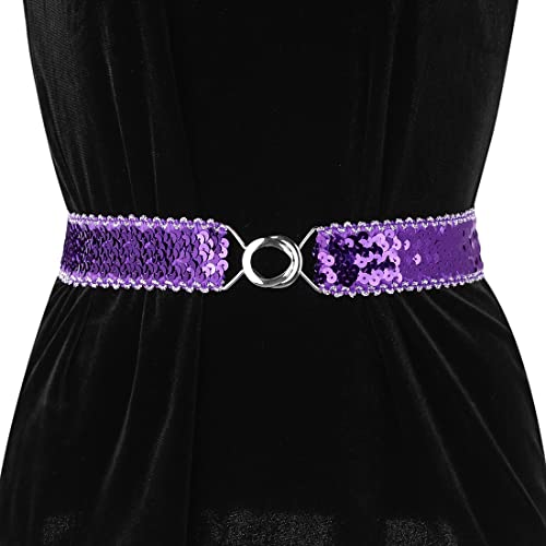 Allegra K Womens Glitter Skinny Stretchy Waist Belts Sequins Decor Slim Elastic Belts 2PCS4