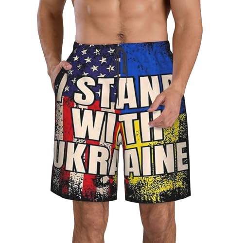 Sunflowers and Ukraine Flag Men's Beach Shorts Quick Dry Swim Shorts with Pockets Hawaii Board Trunks