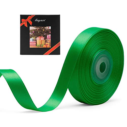 Image of Solid Color Double Faced Green Satin Ribbon 1 /2 inch X 25 Yards, Ribbons Perfect for Crafts, Wedding Decor, Bow Making, Sewing, Gift Package Wrapping and More