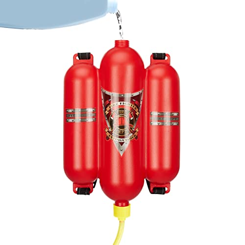 Relaxdays Feuerwehr Wasserspritze, 2,5 l Wassertank, 5 m Reichweite, 2 Sprühfunktionen, Löschrucksack Kinder, rot-gelb, 15 x 30 x 6 cm