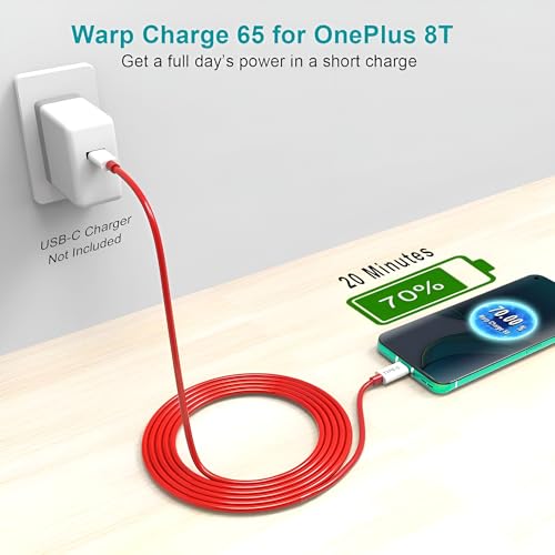 Image of Oneplus Original Type C to C Cable 65W Dash,Warp,SuperVooc Charging Data Cable Type-C [10V /6.5A] Compatible with One Plus 11 /11R 5G /10R /10T /9 /9R /9 Pro /9RT /8T Nord, USB-C Charger Adapter, Red