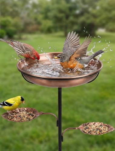 Hotbird Metal Bird Bath for Outside - Stable Copper Birdbath with Thickened 5-Prong Base | Windproof Heavy Duty Bird Feeder for Garden Removable Bowl Rust-Resistant