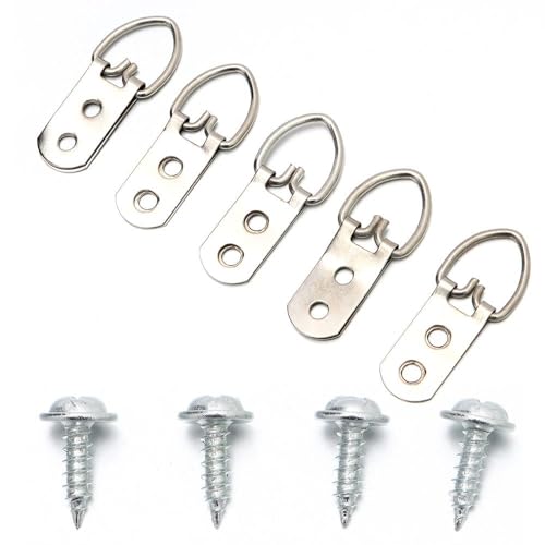 Image of 50 Pcs Picture Hangers Heavy Duty Metal D-Ring Wall Hanging Hook with Screws Double Hole Picture Hanging Hooks Photo Frame Hanging Hardware for Home Office