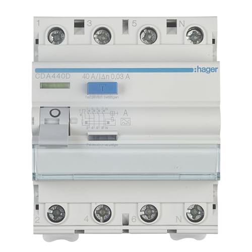 Fehlerstrom Schutzschalter Hager Typ A 40A 30mA 3P+N 6kA Schraubtechnik