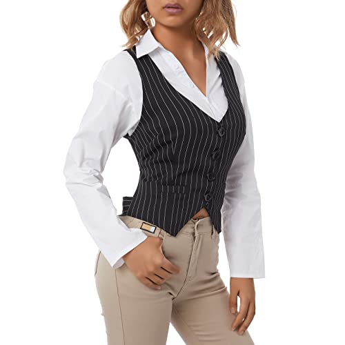 Women Waistcoat Vest Vintage Suit Vest V Neck Button Down Regular Fitted Fashion Sleeveless Jacket3