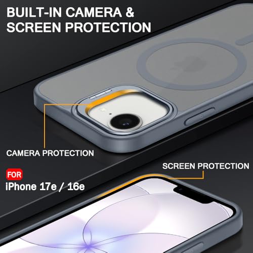 Image of TheGiftKart for iPhone 16e / iPhone 17e Case, Matte Frosted Hard Back Cover Compatible with MagSafe, Built-in Stand, Hybrid Shockproof Back Cover Case (PC & TPU, Translucent Grey)