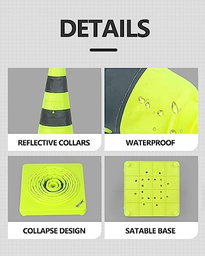 Image of BATTIFE 2 Pack 18 Inch Collapsible Traffic Cones, Lime Green Safety Cones