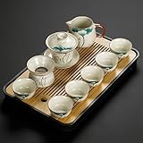 YoeEoay Vintage Keramik Tee-Set Teesets 200ML Schöne Teekanne Und 45ml Teebecher*6 Mit Tea Tray...