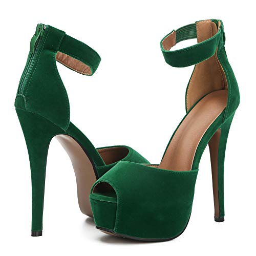 Image of MAIERNISI JESSI Women's Platform High Heel Sandals, Ankle Strap, Peep Toe, Stiletto Heels, Zip