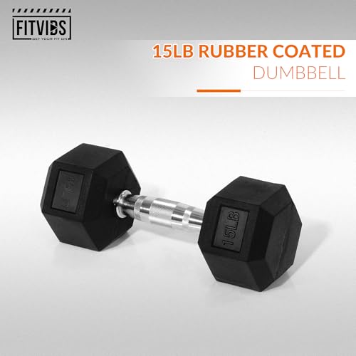 Image of Fitvids 15LB Single Hex Dumbbells Rubber Coated Hand Weights for Exercises and Fitness