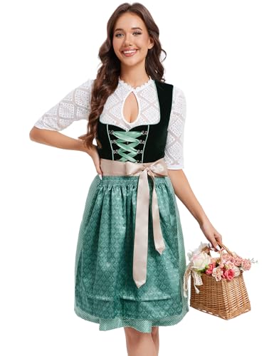 KOJOOIN Dirndl Damen Kurz Trachtenkleid Midi...