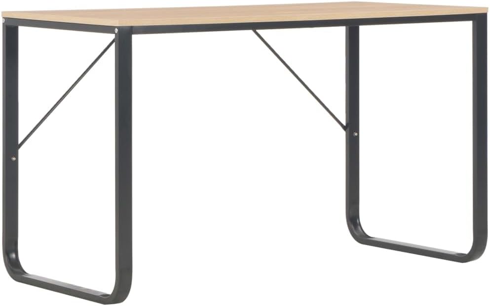 vidaXL Computer Desk, Office Table with Metal Frame, Writing Desk for Bedroom Living Room, Monitor Standing Desk, Industrial Style, Black and Oak