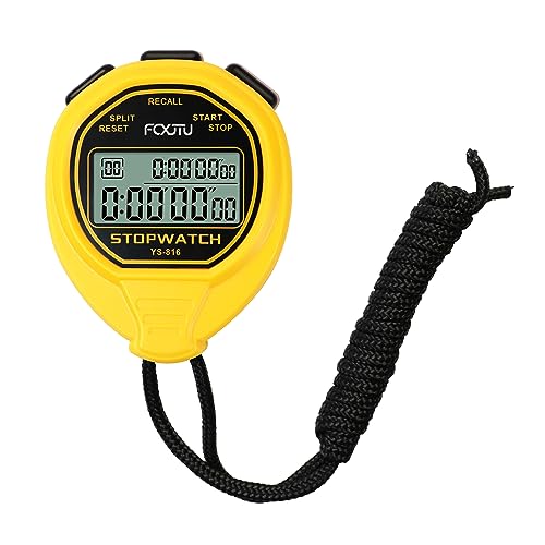 FCXJTU Digital Waterproof Stopwatch, 20Laps Split Memory Stopwatch, No Clock, No Calendar, No Alarm, Simple Silent Large Display Stop Watch for Sports Swimming Training Coaches Yellow