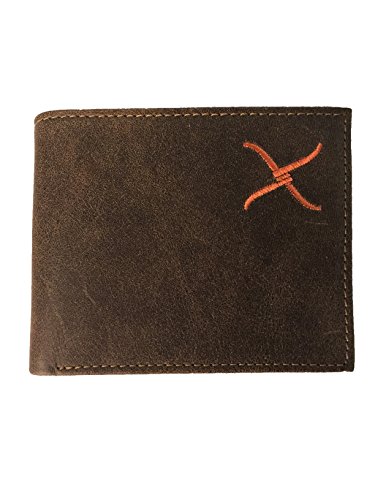 Twisted X Brown Leather Bi-fold Wallet with Orange Twisted X Logo, Medium