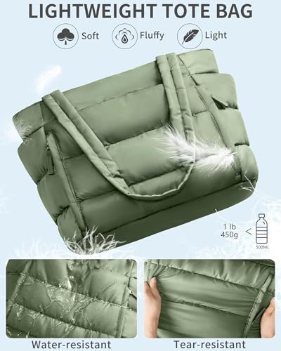 Image of Bagstellar Puffer Tote Bag for Women, Lightweight Puffy Work Handbag Teacher Nurse Quilted Shoulder Bag for School Travel Gym | Cloud Bag w / Zipper