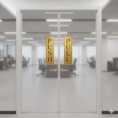 Image of Premium Golden Acrylic Push Pull Sign Board 6 inchx2 inch For Office and Shop Glass and Wooden | Self Adhesive Sticker for Door | Push and Pull Sticker for Hospital Malls Office