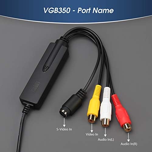 USB Video Capture Card Grabber - August VGB350 - Transfer VHS Mini DV Hi8 DVD to Computer for Windows 11,10,8,7, Composite S-Video, PAL / NTSC / SECAM, Convert Video from VCR & Camcorder