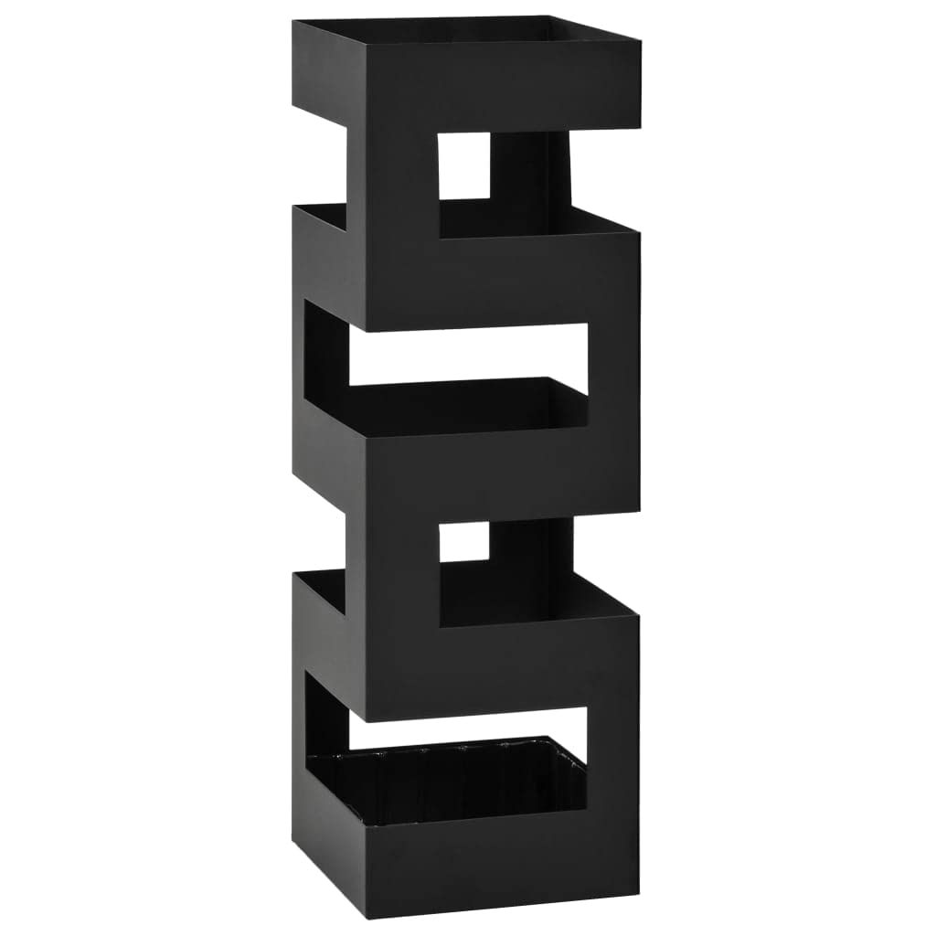 Portaombrelli in acciaio verniciato a polvere, nero, 15,5 x 15,5 x 48,5 cm, con vaschetta raccogligocce in plastica rimovibile, per corridoio, casa e stoccaggio