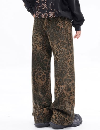 Leopard Print Baggy Jeans for Mens Hip Hop Loose fit Y2K Vintage Denim Pants Chic Street Style Wide Leg Jeans Pants4