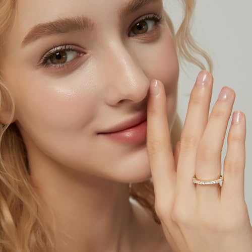 SHINYSO Wedding Band for Women Cubic Zirconia Ring Baguette Round Thin Stackable Rings Eternity Band for Her Gold/Silver/Rose Gold Size 4-104