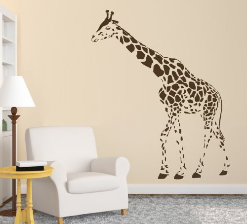 Animal Wild Zoo Giraffe Left Direction Wall Decal Sticker Living Room Stickers Vinyl Removable Wide 95cm High 120cm Brown Color