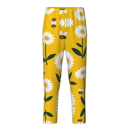 Pajama Pants Pajama Bottoms with Elastic Waistband Sleepwear Lounge PantsBee White Daisy Flowers