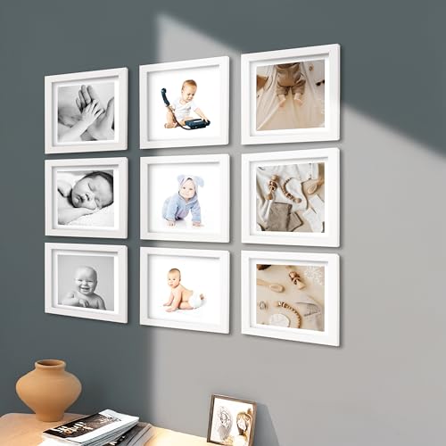 Image of Photo Frame for Wall | Set of 9 White Photo Frames 8x8 Inch | Gift for Anniversary & Housewarming | Wall Decor Items for Home Decor & Wedding Gift for Couples