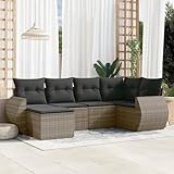 QJBSAVVA 6-teiliges Garten-Lounge-Set aus grauem Poly-Rattan mit Stauraum 55x53x34 cm Sitzkissen 110 kg Belastbarkeit Modernes Design für Garten Terrasse und Balkon