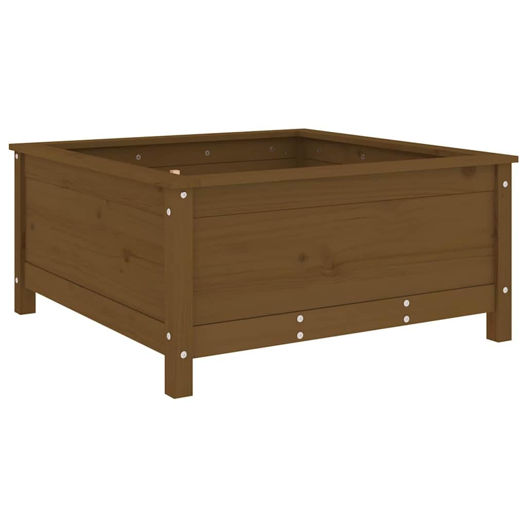 Maceta clásica de jardín de pino para terraza y exterior, robusta jardinera rectangular de madera y macetero, maceta de jardín marrón miel 82,5 x 82,5 x 39 cm