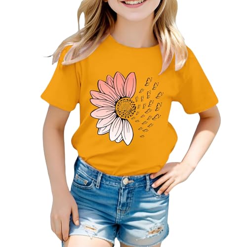 Girls Loose Fit Sunflower Graphic T Shirts Short Sleeve Crewneck Cute Pattern Printed Tops Kids (B-Yellow, 12-13 Years)3