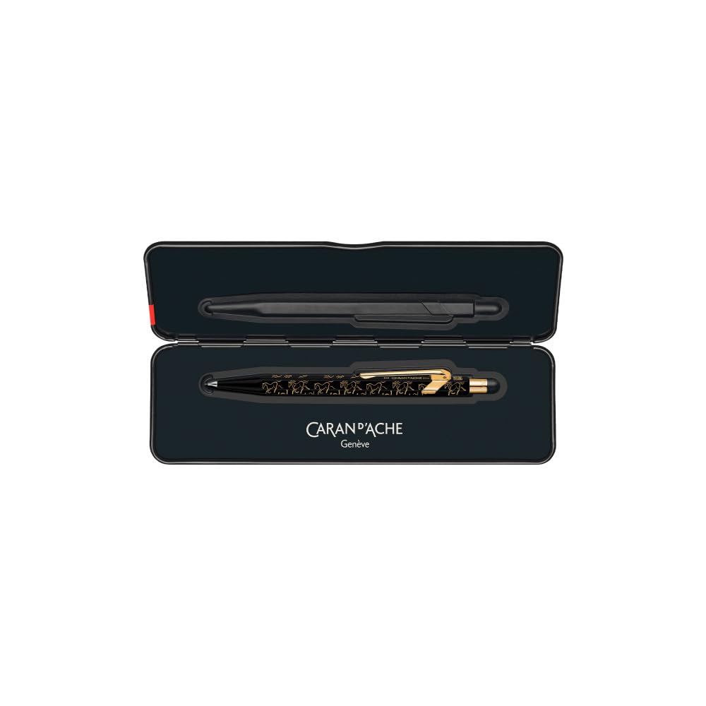 Caran d'Ache MF0844.525 - Portaminas 849 Horse Black de 0,5 mm, fabricado en Suiza, barril de aluminio negro con motivos de caballo dorado, mina HB, soporte de plomo de diseño, regalo