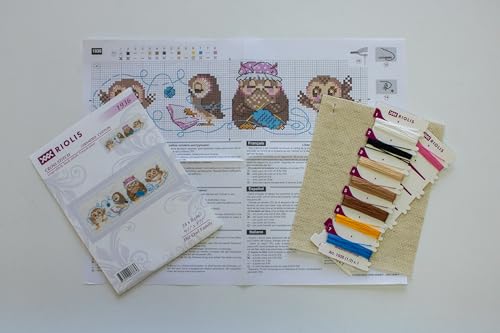 Image of RIOLIS - The Owl Family 1936, Animals Cross Stitch Kits 9 inchx3, Cross Stitch Kits for Beginners & Advanced, Crossstitching Kits Adult, Counted Stitching Kits, Embroidery Kit