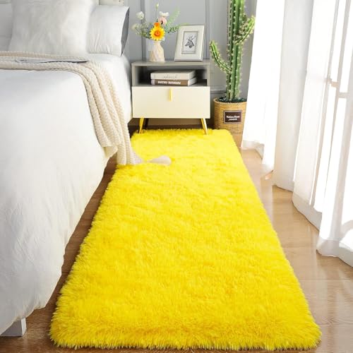 Image of Carpet for Hallway, Kitchen, and Modern Interiors, Cozy Shag Runner for Living Room, Entryway & Office Decor Size 2x6 feet Yellow