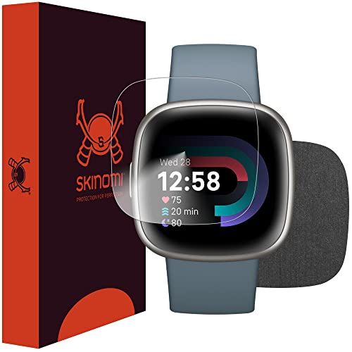 Skinomi Brushed Steel Full Body Skin Compatible with Fitbit Sense 2 Versa 4 ((3-Pack) Full Coverage) TechSkin with Anti-Bubble Clear Film Screen Protector