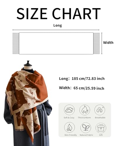 yolrdiw Cute Cat Scarf Large Cashmere Feel Winter Soft Long Animal Print Scarves for Women3