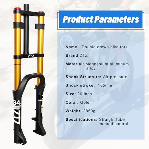 Suspensión de horquilla de aire para bicicleta de neumáticos gordos 20 pulgadas 4.0 - Viaje 180mm, espacio de núcleo 135mm, tubo recto MTB manual bloqueo QR 9mm, horquillas delanteras dobles para bicicleta de nieve playa E-Bike miniatura 5