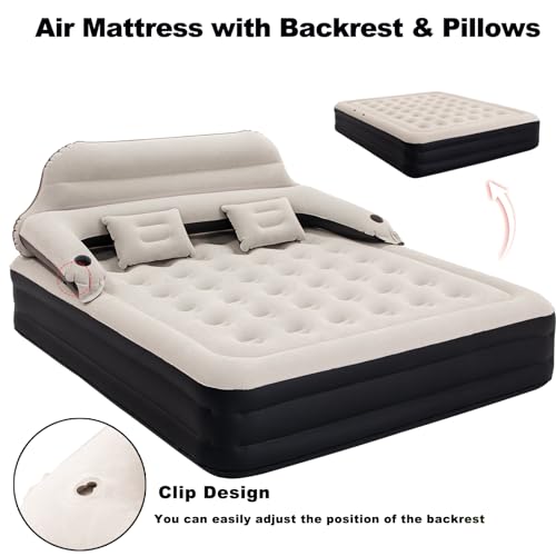 RAPTAVIS Colchão de ar king size cama inflável com bomba e cabeceira, colchão inflável para quarto d