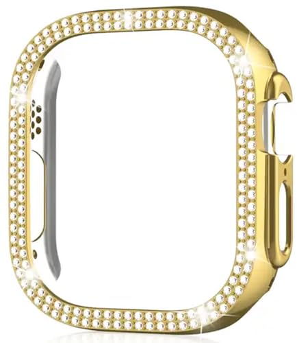 Image of AMiRiTE ADS134 Bling Diamond Rhinestone Ony Bumper Watch Case Cover Without Glass Compatible with Apple iWatch Series 49mm Ultra /Ultra 2 (Gold, 49MM Diamond CASE [ Without Glass ])