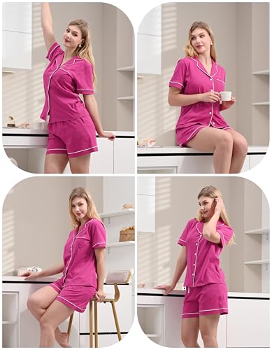 Image of NAP BOUND 100% Cotton Women Pajama Sets Button Down Short Sleeve Sleepwear Soft Pjs 2 Piece Lounge Set with Pocket XS-XXL