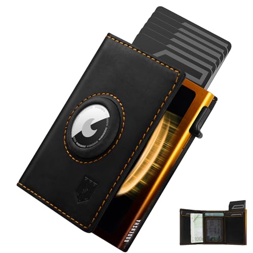 DODENSHA MagSnap Airtag Wallet Herren I Kartenetui Herren I Smart Wallet für 10+ Karten I Wallet mit Münzfach I Geldbeutel mit AirTag* Fach I Geldbörse Herren mit RFID Schutz I SchwarzGelb