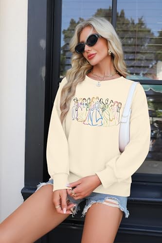 Image of BANGELY Fantastical Sweatshirt Women Cute Embroidered Fantastical Princess Sweater Family Vacation Shirt Long Sleeve Top