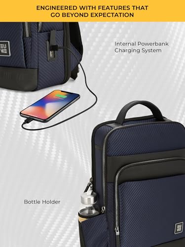 Image of EUME Carbonis 20L Laptop Backpack for Men & Women Office Use| 15.6 Inch Laptop Bag with USB Charging Port, Water Resistant Fabric|Spacious Backpack for Travelling | Vegan Leather