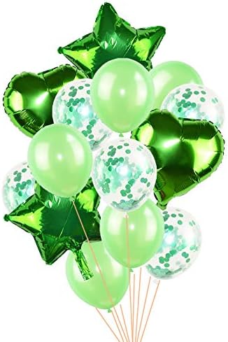 Kubert 14 globos de látex de 18.0in con forma de estrella de corazón, 12.0in y confeti para cumpleaños, bodas, fiestas, accesorios (verde)