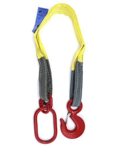 Qwork Lifting Slings Web Sling, 3.3 Ft Heavy Duty Single Leg Wire Rope, 6600Lbs Polyester Lifting Sling With G80 Steel Hook, 1 Pack #TOP6