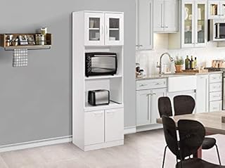 Kings Brand Furniture Tall Kitchen Pantry, Microwave Storage Cabinet, White, 23