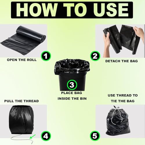Image of ELLA Garbage Bags 24x32 Inches | 105 Bags (7 Rolls x 15) | Black | Large | Durable Leak-Proof Dustbin Covers for Home, Kitchen, Bathroom & Office