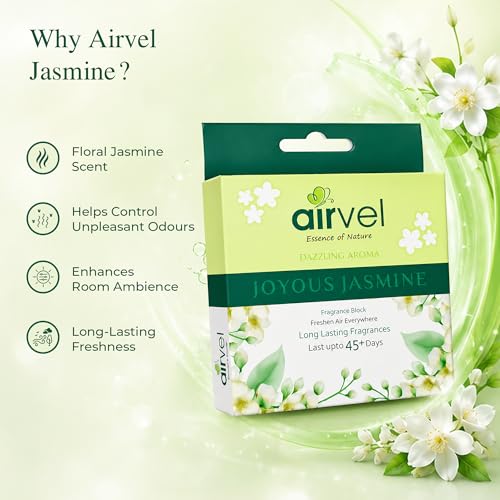 Image of Airvel Joyous Jasmine Fragrance Block Pack of 3 (75g Each) | Toilet Freshener | Bathroom Smell Eliminator | Non-Toxic, Safe | Long-Lasting Freshness Up to 45 Days
